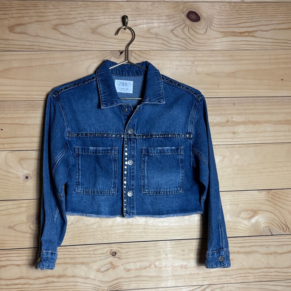 Zara Indigo Denim‎ Cropped studded Jacket 11-12